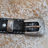 Vintage 1990s Nocona Black Leather Star Ranger Belt Size 36
