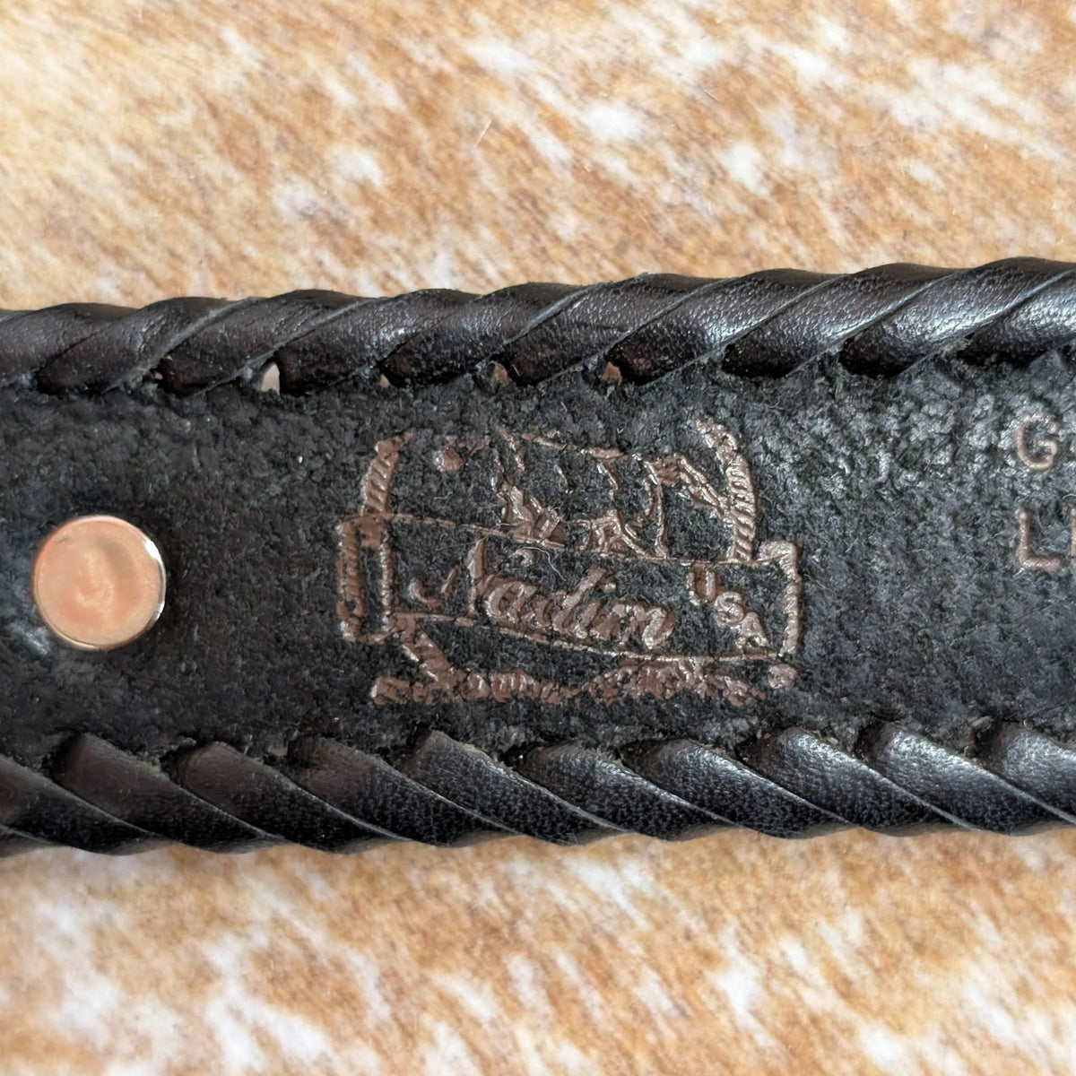 Vintage 1990s Nocona Black Leather Star Ranger Belt Size 36