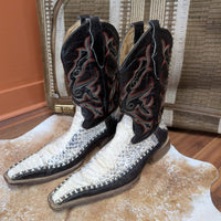 Mens Vintage 1990s Black And White Python Cowboy Boots Size 8.5