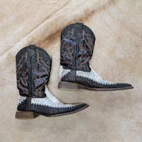 Mens Vintage 1990s Black And White Python Cowboy Boots Size 8.5