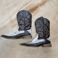 Mens Vintage 1990s Black And White Python Cowboy Boots Size 8.5
