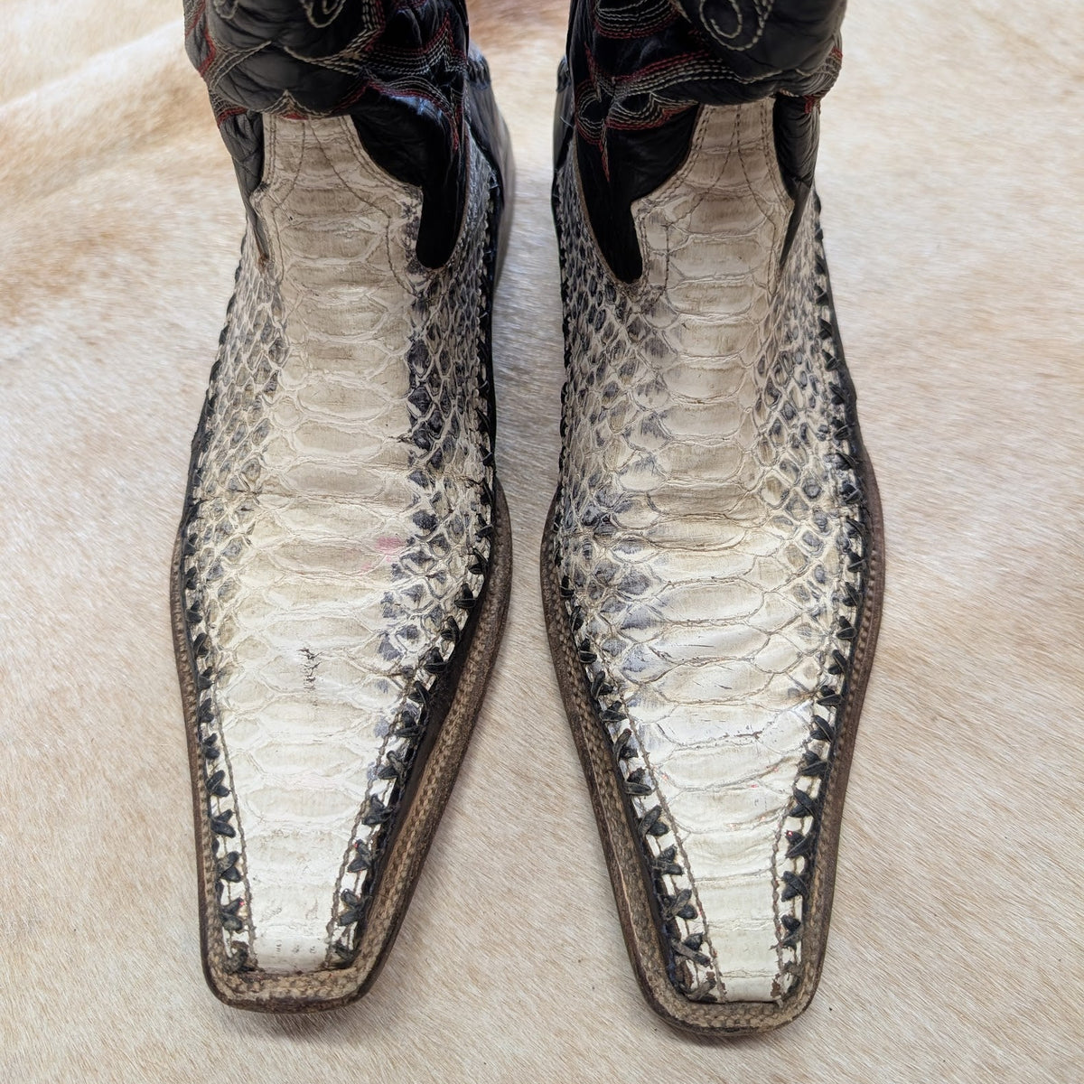 Mens Vintage 1990s Black And White Python Cowboy Boots Size 8.5