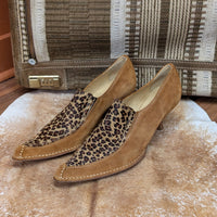 Vintage Olivia Rose Tal Leopard Pony Hair And Suede Kitten Heels Size 8