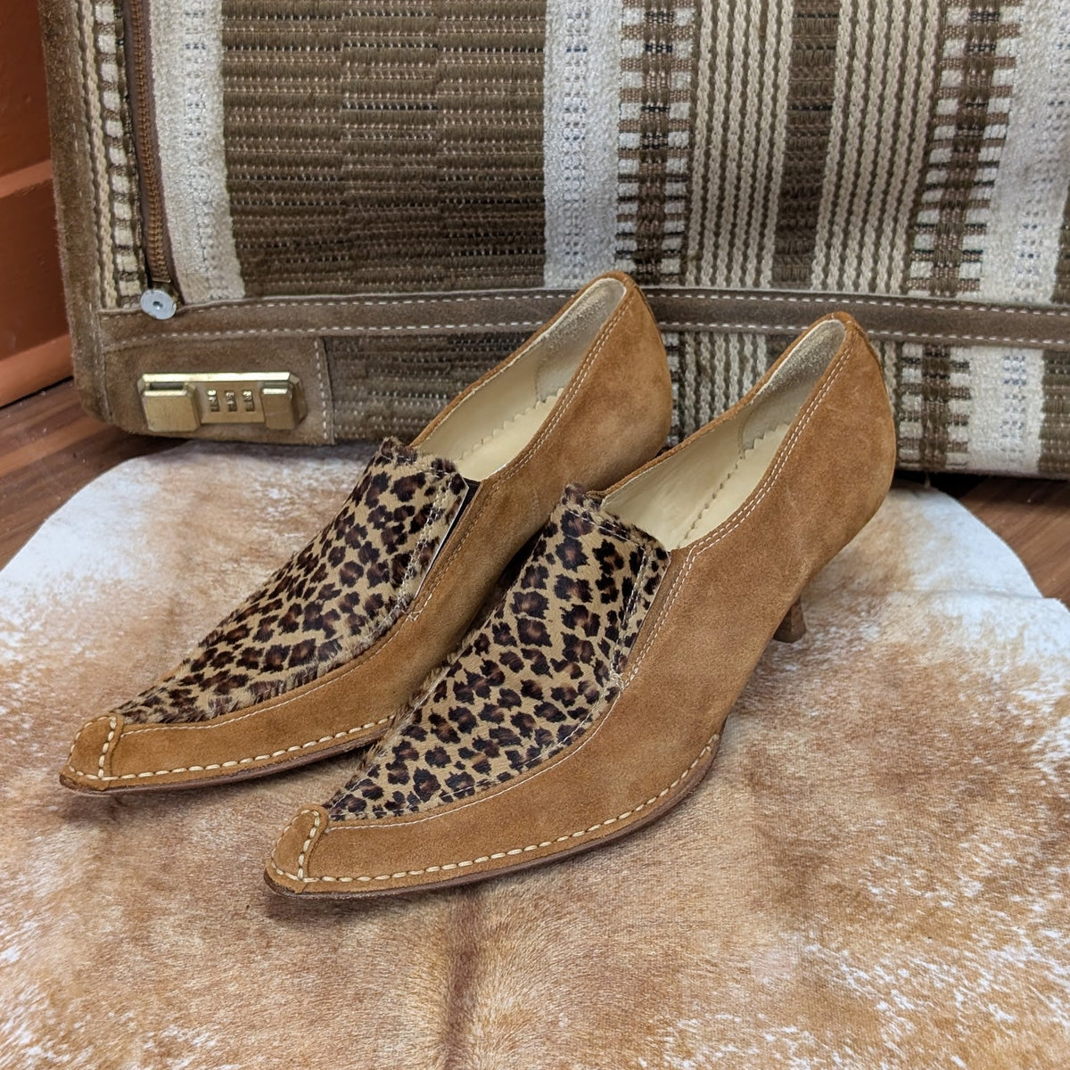 Vintage Olivia Rose Tal Leopard Pony Hair And Suede Kitten Heels Size 8