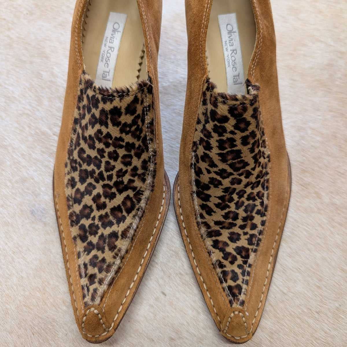 Vintage Olivia Rose Tal Leopard Pony Hair And Suede Kitten Heels Size 8