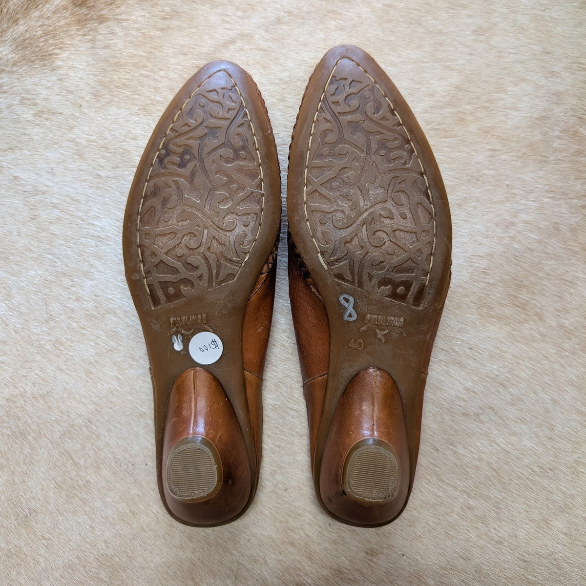 Pikolinos Tan Embroidered Cutout Heeled Mules Size 9.5