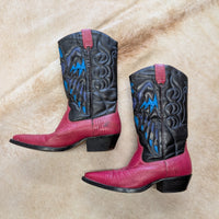 Vintage 1990s Nine West Hot Pink And Black Cowboy Boots Size 7