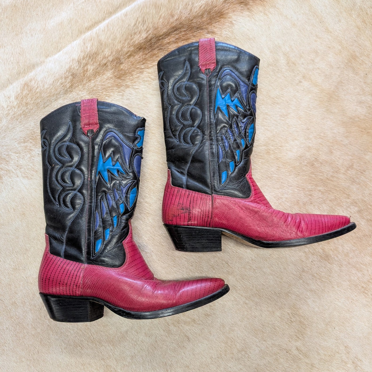 Vintage 1990s Nine West Hot Pink And Black Cowboy Boots Size 7