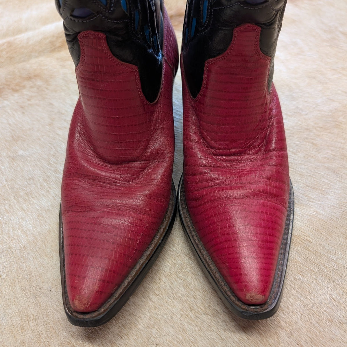 Vintage 1990s Nine West Hot Pink And Black Cowboy Boots Size 7