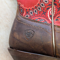 Ariat Brown And Red Bandana Print Square Toe Cowboy Boots Size 7
