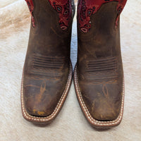 Ariat Brown And Red Bandana Print Square Toe Cowboy Boots Size 7