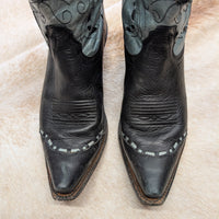 Vintage 1980s Dusty Blue and Black Tony Lama Cowboy Boots Size 8B