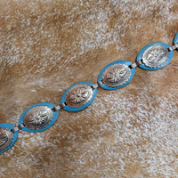 Vintage 1980s Turquoise Leather Concho Belt Size 32