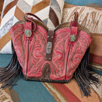 Handmade Red Leather Fringe Shoulder Bag