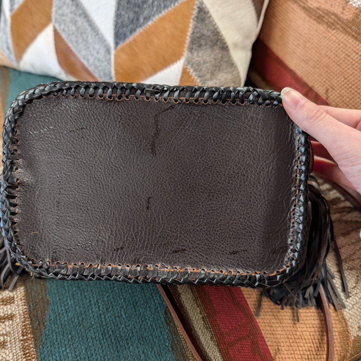 Handmade Red Leather Fringe Shoulder Bag