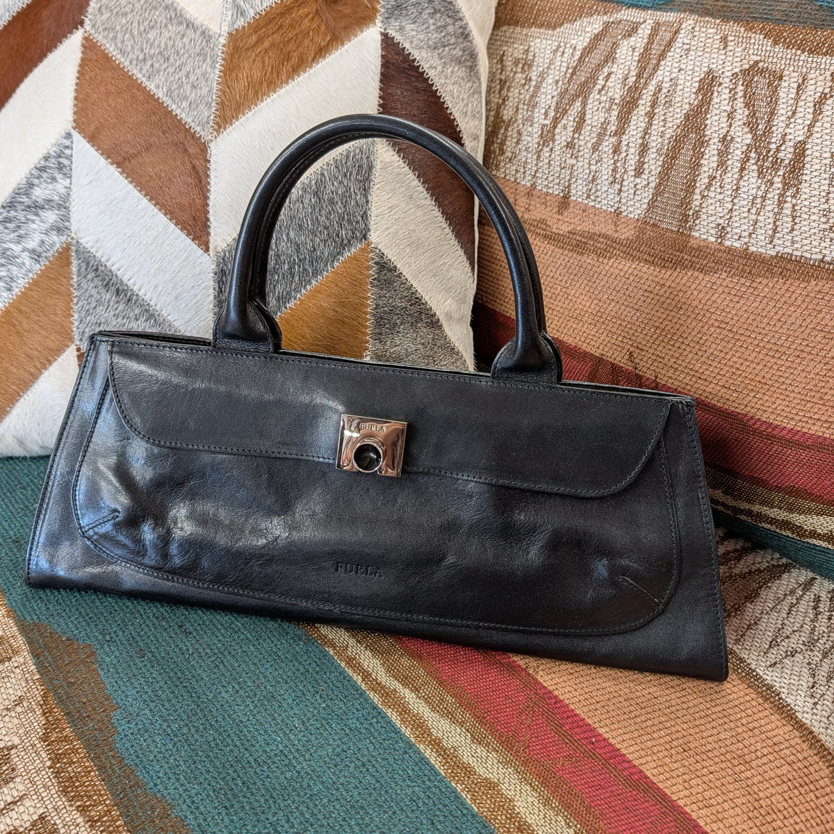 Vintage 1990s Black Leather Furla Bag