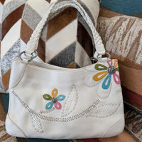 White Leather Floral Brighton Bag