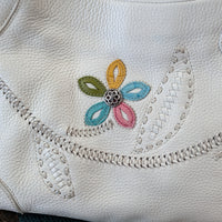 White Leather Floral Brighton Bag