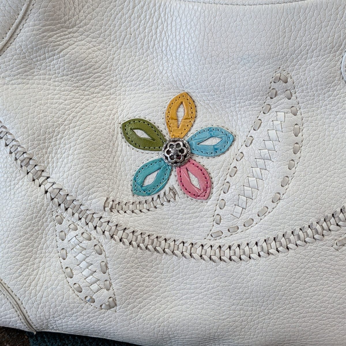 White Leather Floral Brighton Bag