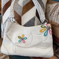 White Leather Floral Brighton Bag