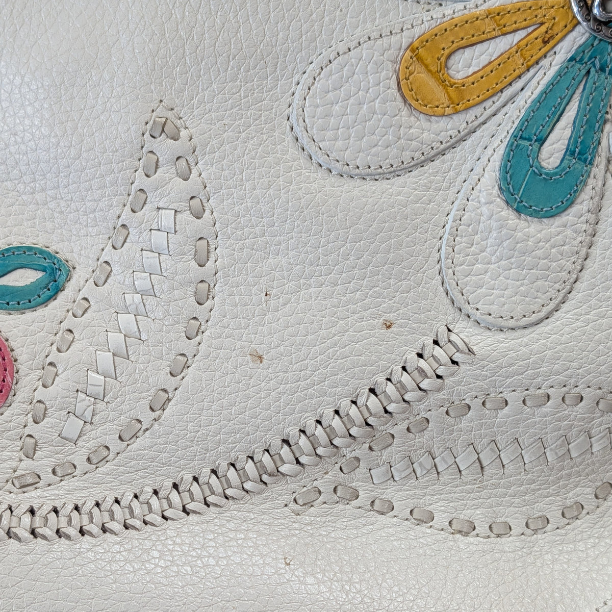 White Leather Floral Brighton Bag