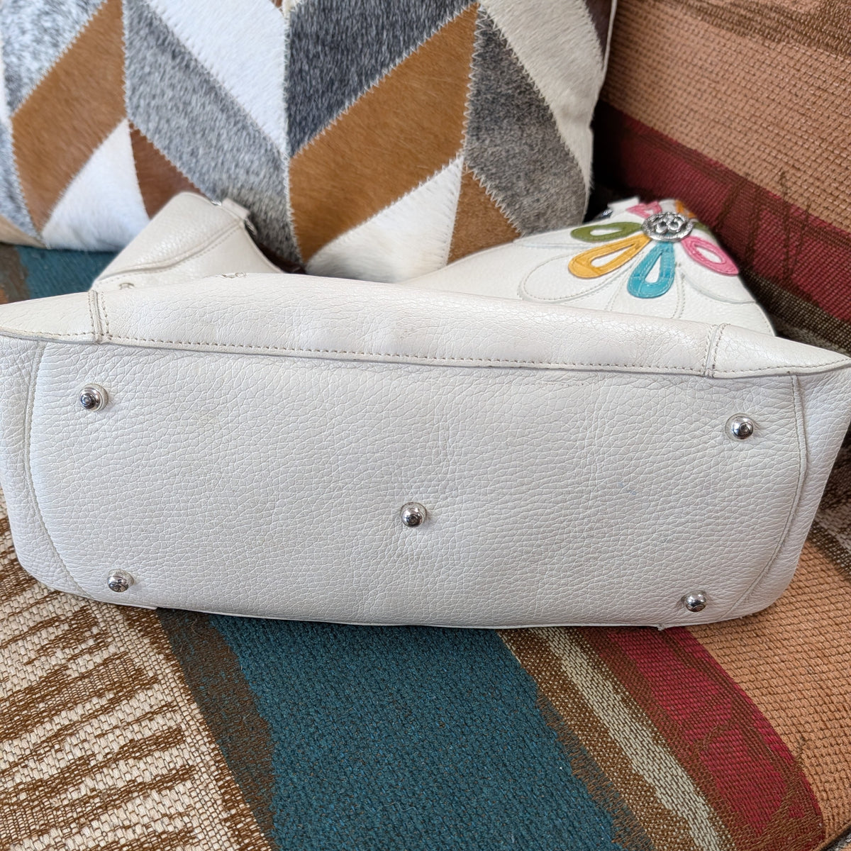 White Leather Floral Brighton Bag