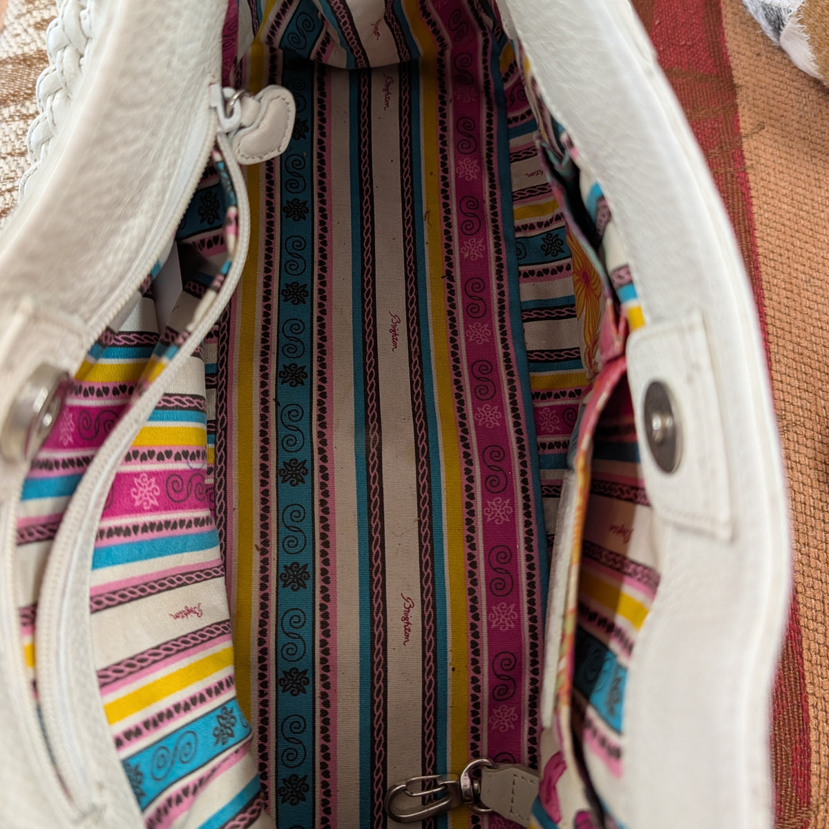 White Leather Floral Brighton Bag
