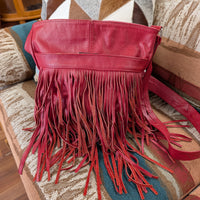 Red Leather Fringe Crossbody bag