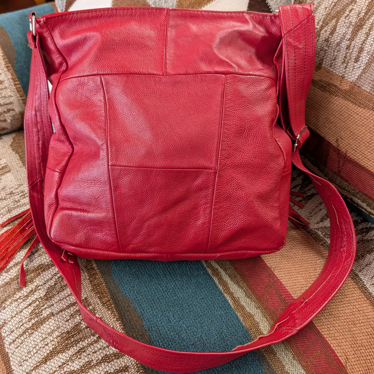 Red Leather Fringe Crossbody bag