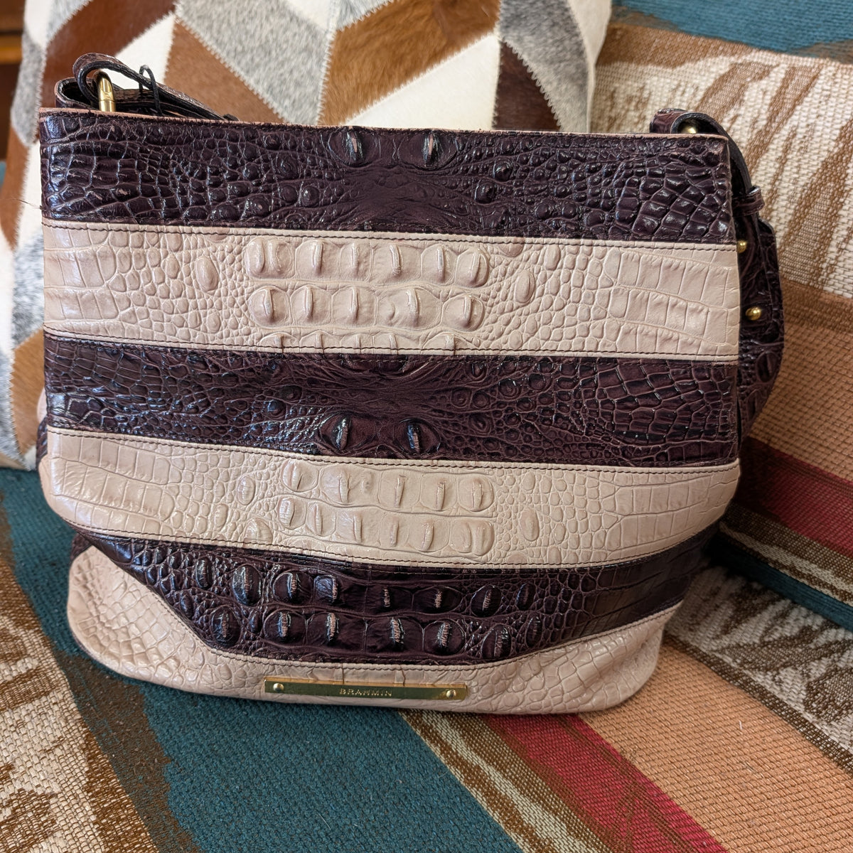 Brahmin Brown And Cream Faux Croc Bag