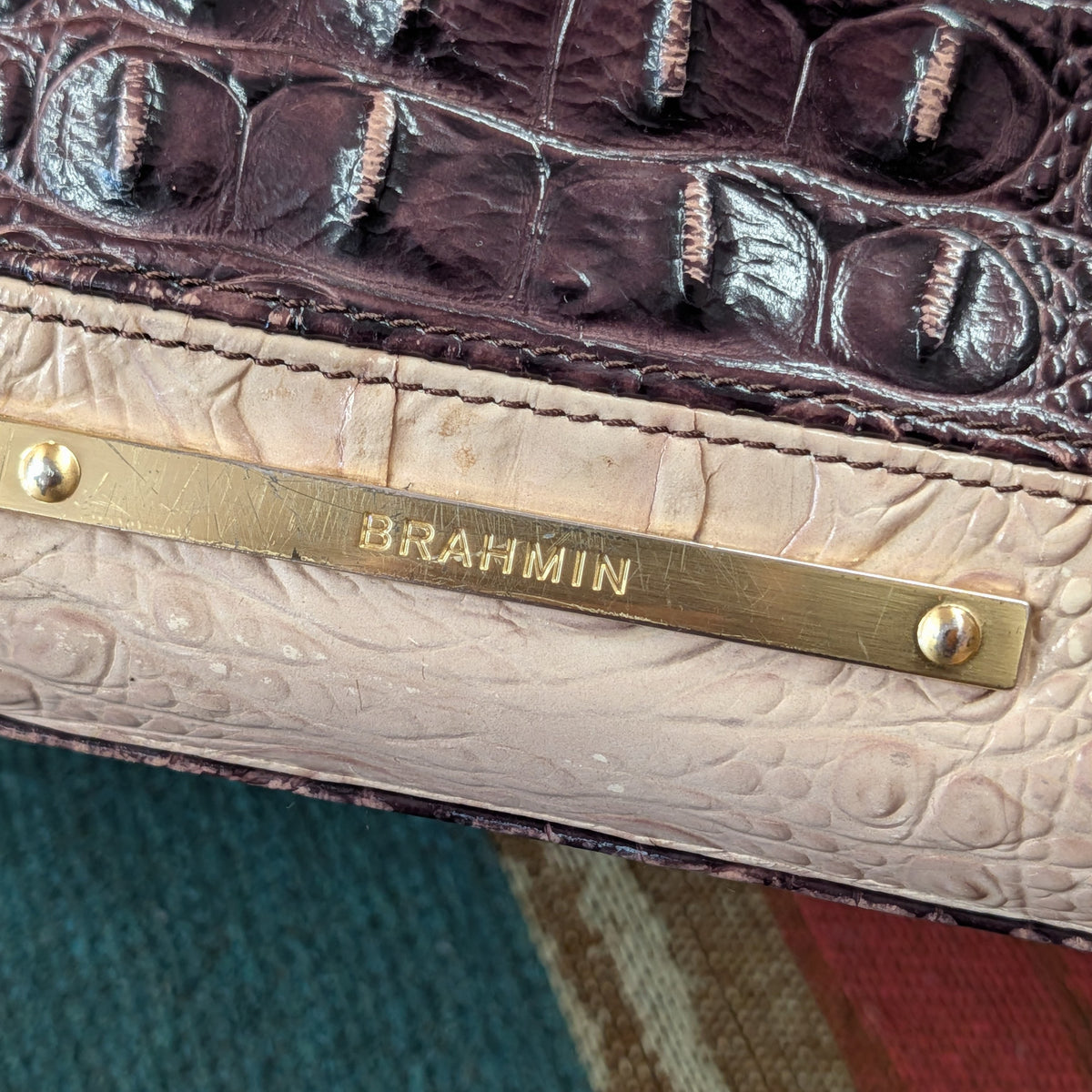 Brahmin Brown And Cream Faux Croc Bag