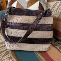 Brahmin Brown And Cream Faux Croc Bag