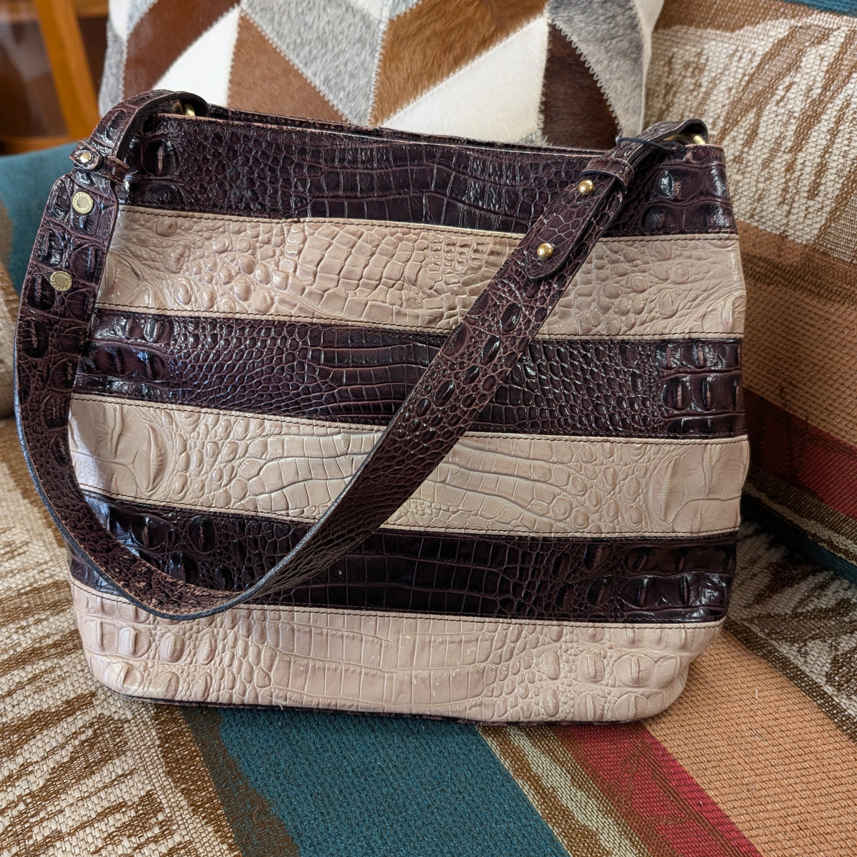 Brahmin Brown And Cream Faux Croc Bag