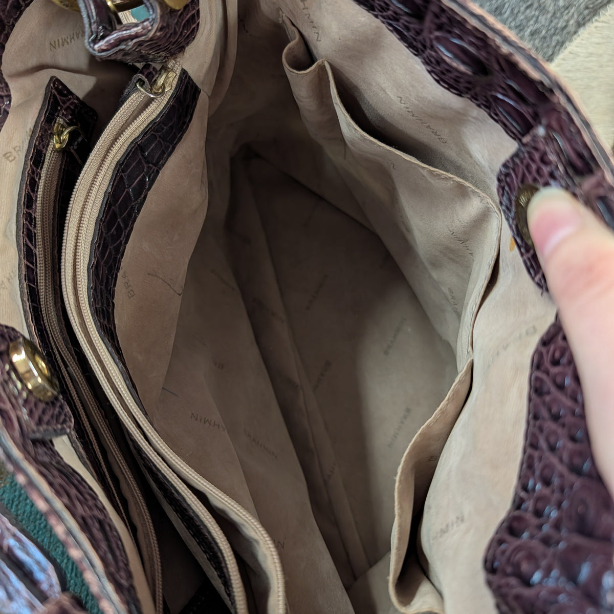 Brahmin Brown And Cream Faux Croc Bag