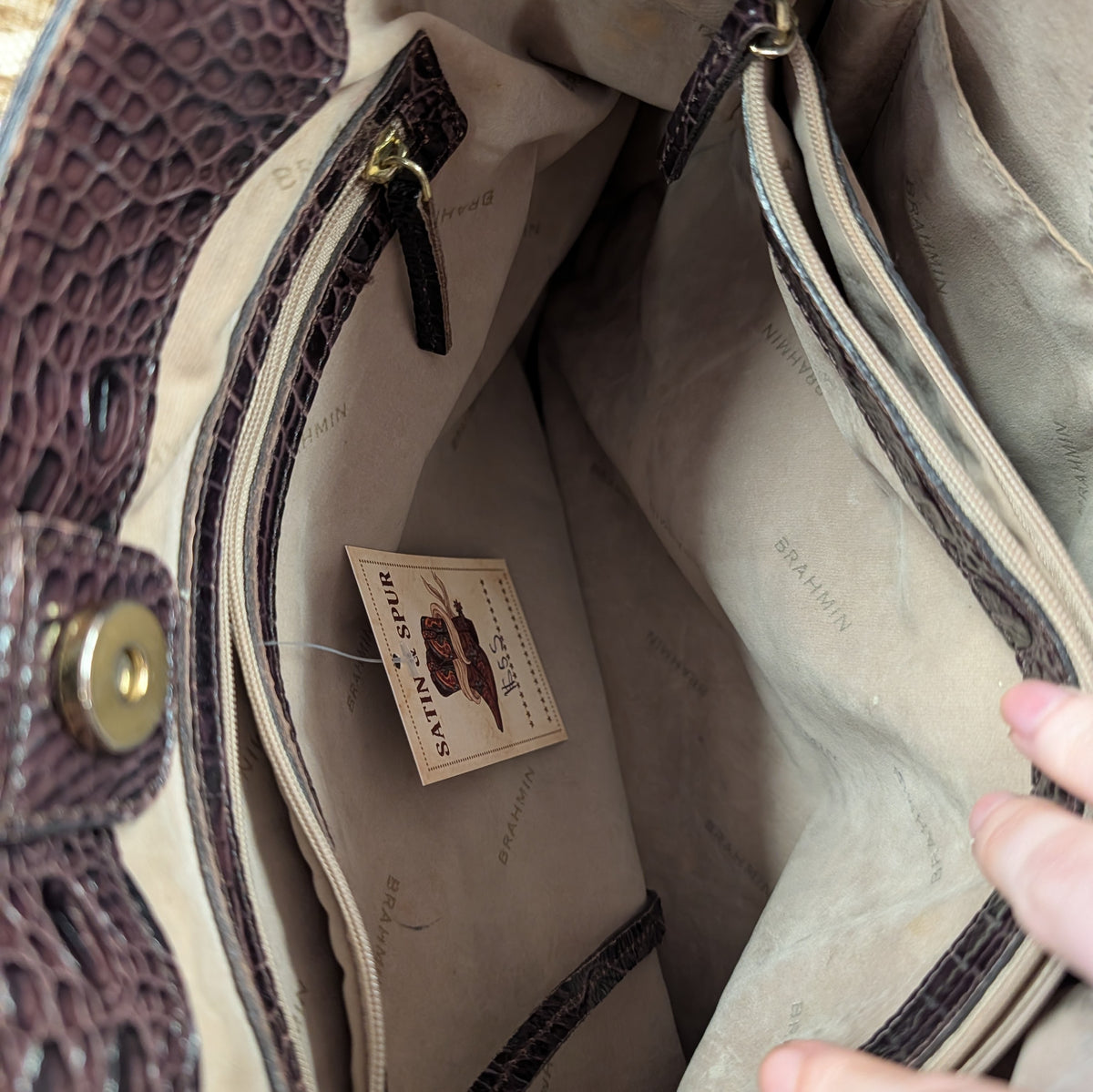 Brahmin Brown And Cream Faux Croc Bag