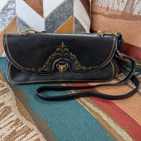Vintage 1960s Black And Gold Italian Leather Bag