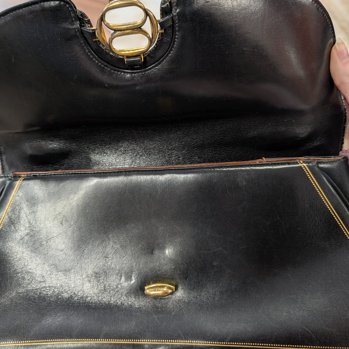 Vintage 1960s Black And Gold Italian Leather Bag