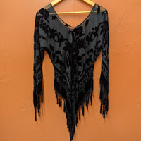 Vintage 1990s Black Velvet Embossed Fringe Set Size S