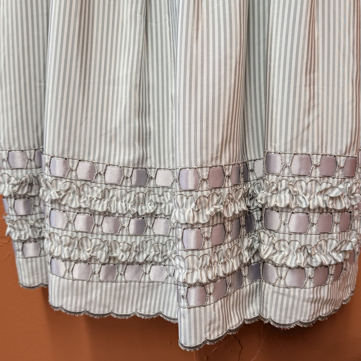 Handmade Vintage 1970s Grey And White Pinstripe Prairie Dress Size XS/S