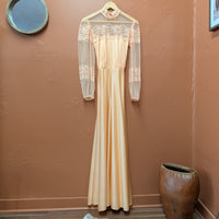 Vintage Handmade 1970s Peach Lace High Neck Dress Size XS