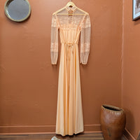 Vintage Handmade 1970s Peach Lace High Neck Dress Size XS