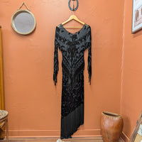 Vintage 1990s Black Velvet Embossed Fringe Set Size S