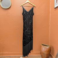 Vintage 1990s Black Velvet Embossed Fringe Set Size S