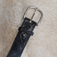 Vintage 1980s Black Genuine Lizard Skin Belt Size 30