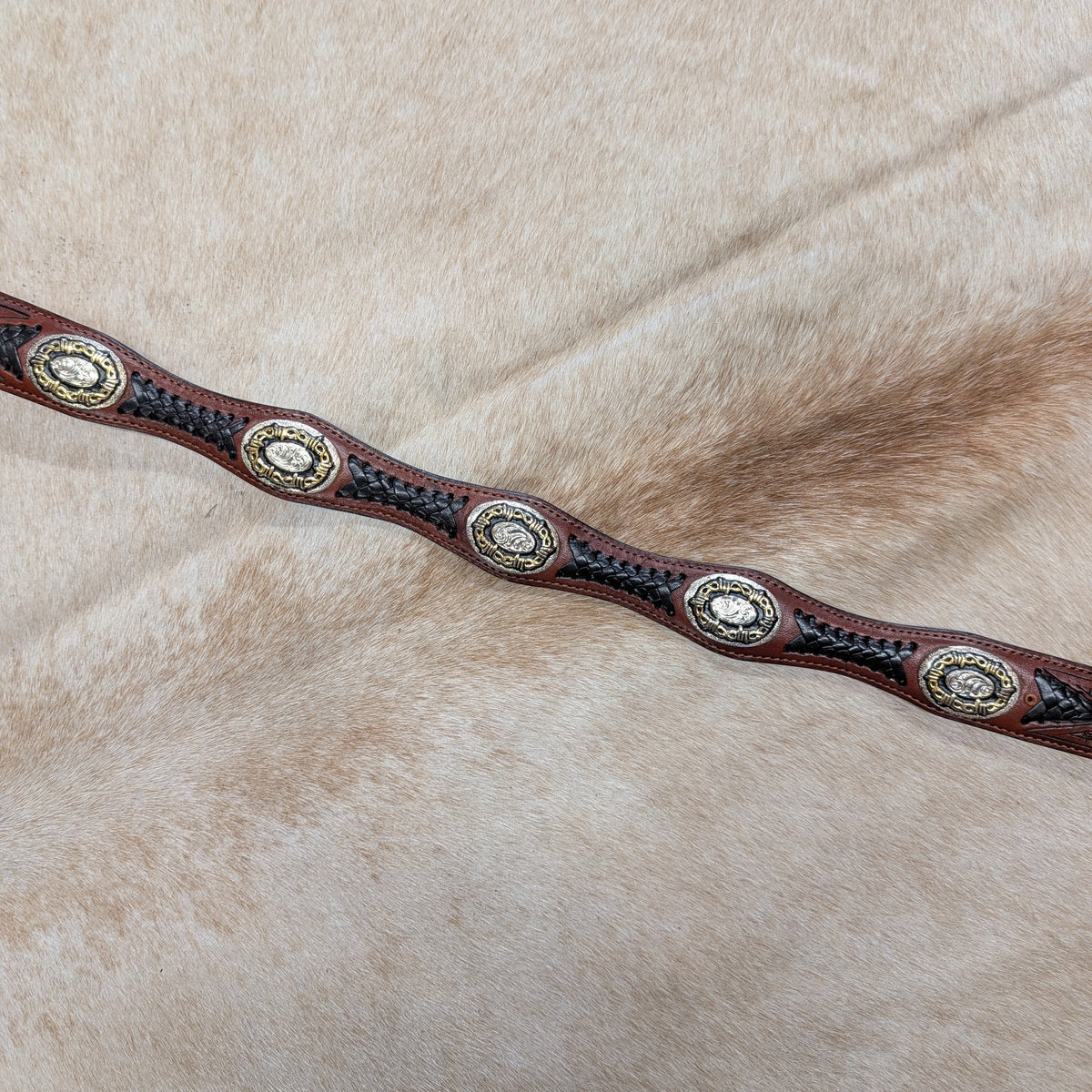 Vintage 1980s Brown Concho Belt Size 30