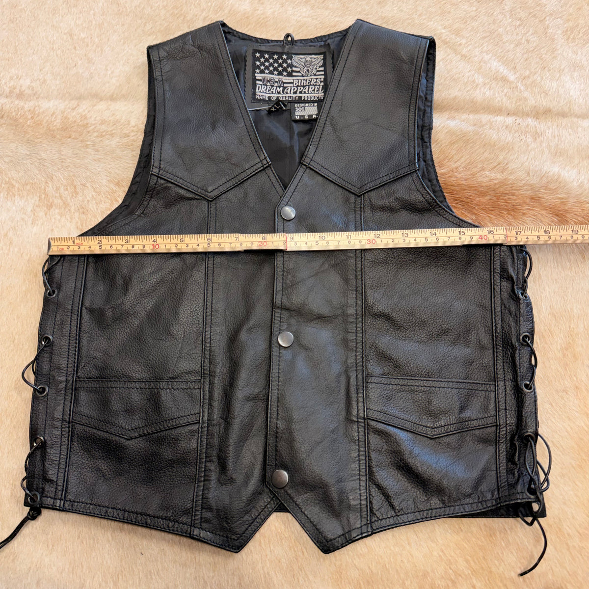 Black Leather Bikers Dream Apparel Vest Size XL