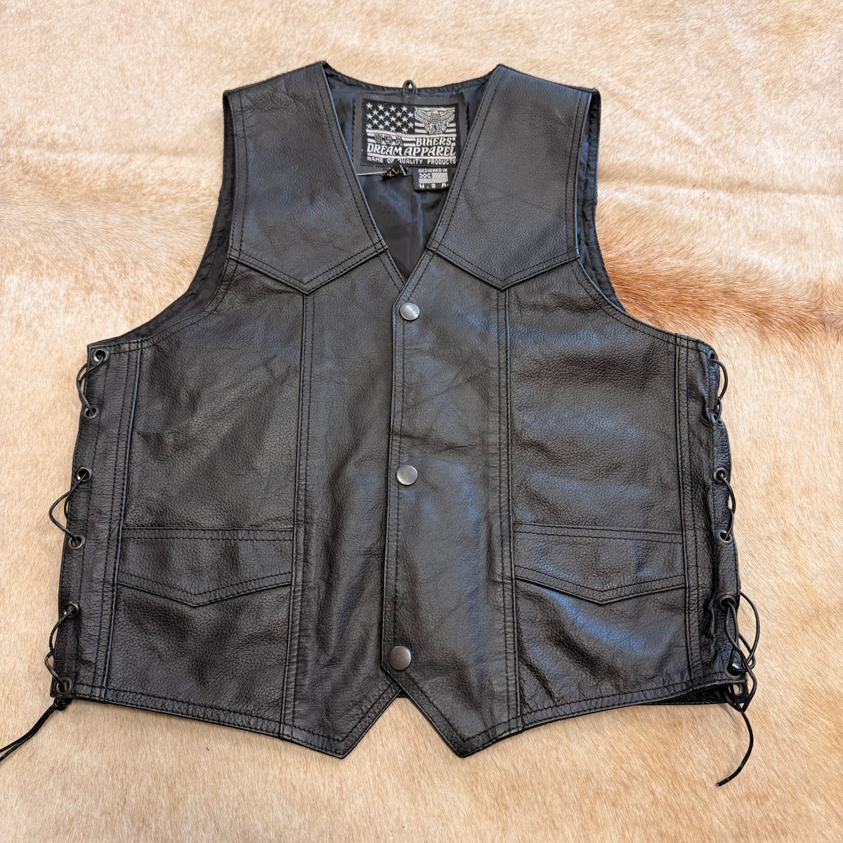 Black Leather Bikers Dream Apparel Vest Size XL