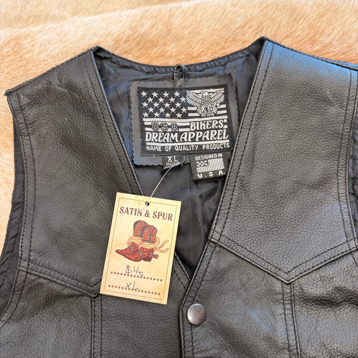 Black Leather Bikers Dream Apparel Vest Size XL