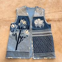 Floral Patchwork Denim Vest Size L