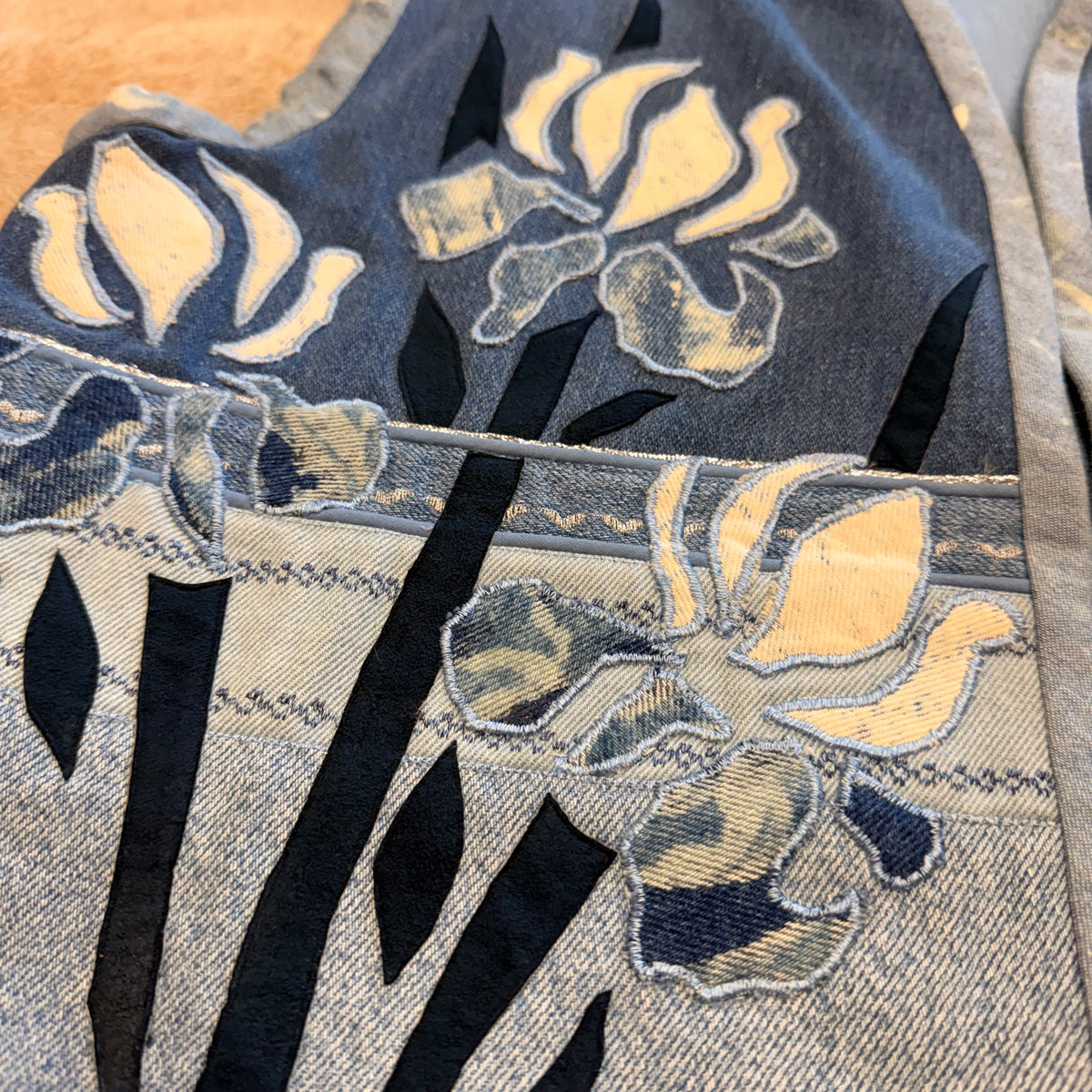 Floral Patchwork Denim Vest Size L
